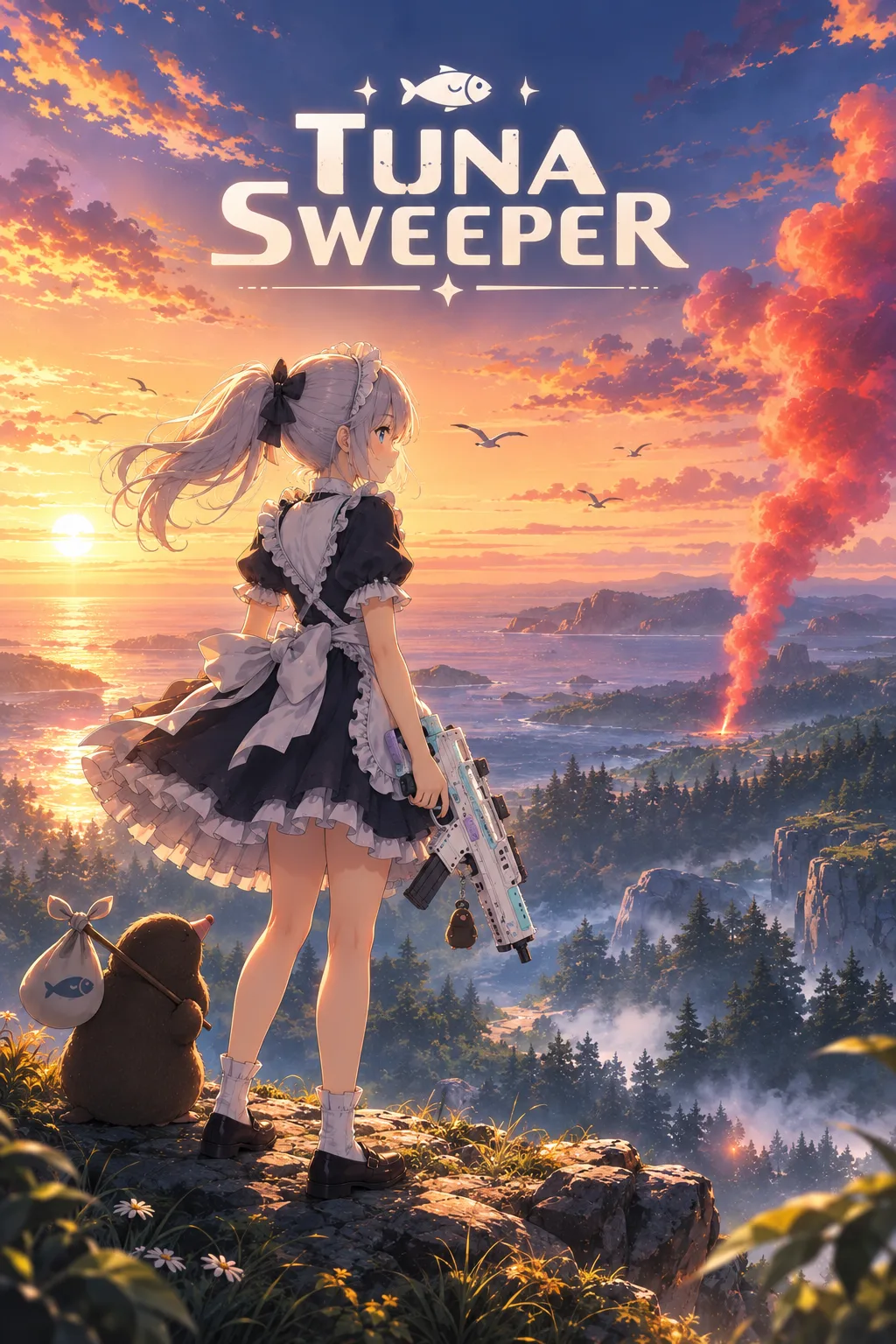 어두운 지하 시설에서 루나와 두더지가 함께 이동하는 Tuna Sweeper 라이브러리 캡슐